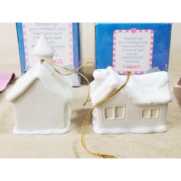 Enesco Sugar Town Chapel 1993 & Sam's House 1994 Ornament Porcelain White x2 Vtg - Picture 10 of 15